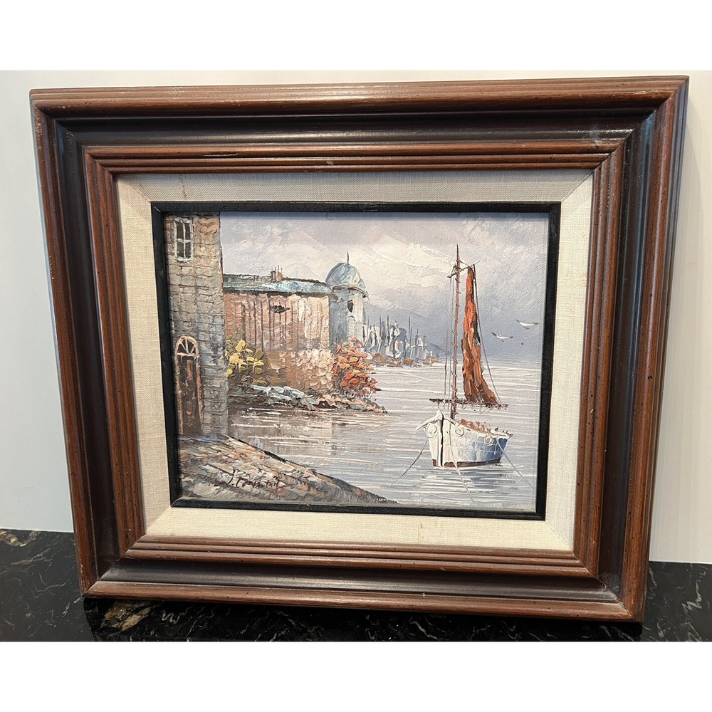 Vintage William Conway Original Oil Painting on Board Nautical Boat 15"x 13"